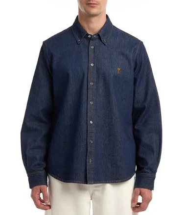Ami Men's Ami De Coeur Shirt - Blue - Size S - Indigo