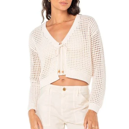 Roxy Women's Ivy Cropped Cotton Crochet Cardigan