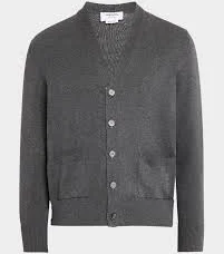 Men's 4-Bar Stripe V-Neck Cardigan Medium Grey 1 (SMALL)