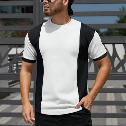 Men's Sporty Short-Sleeve T-Shirt with Contrast Side Panel