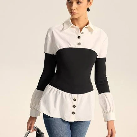 Contrast Panel Button Shirt