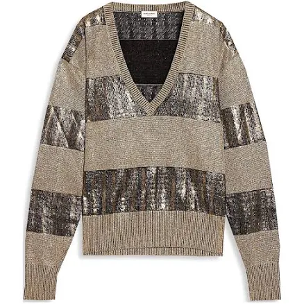 Saint Laurent Women's Metallic Stripe Linen Blend Sweater