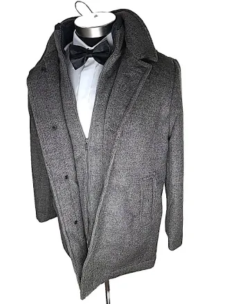 Hart Schaffner Marx Men Macbeth Wool Blend Bib Gray Button Down Coat