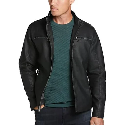 Kenneth Cole Men's Modern Fit Faux Leather Moto Jacket