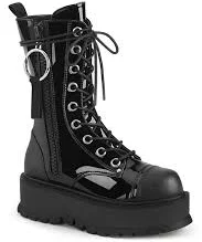 Black Patent 2" Platform Zip Up Mid Calf Boot