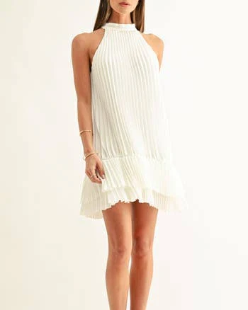 Adelyn Rae Brielle Halter Pleated Mini Dress