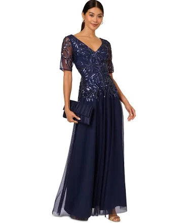 Adrianna Papell Women's Beaded Mesh Gown