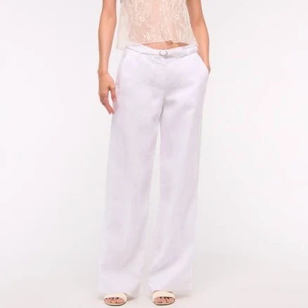 Abercrombie & Fitch Women's Premium Linen Belted Wide Leg Pants