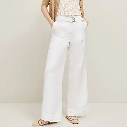 Ann Taylor Women's Belted Wide-Leg Linen Blend Pants