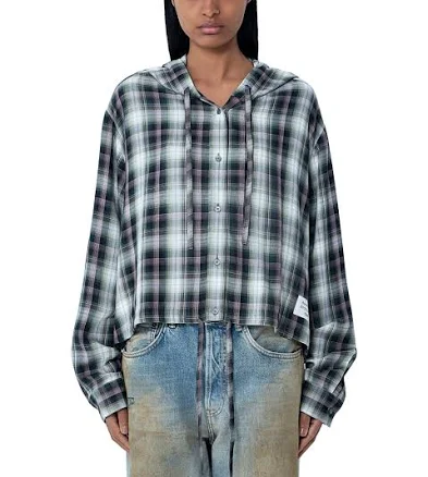 Acne Studios Hooded Check Women Shirt - Green