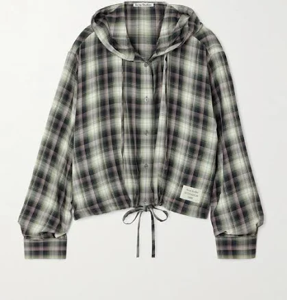Acne Studios Hooded Appliquéd Checked Woven Shirt - Women Tops - XL