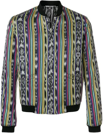 Saint Laurent Reversible Ikat Pattern Teddy Varsity Bomber Jacket