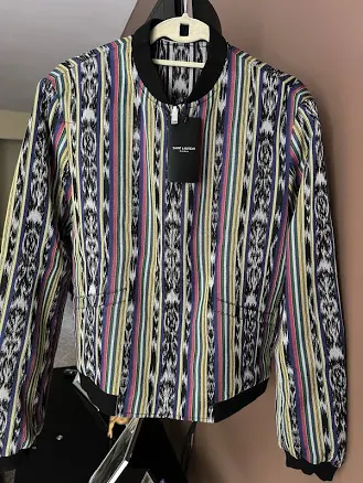 Saint Laurent Teddy Reversible Ikat Vintage Multicolor Jacket Size 50