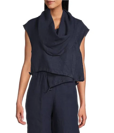 Bryn Walker Women's Pennie Linen Cowl Neck Cap Sleeve Cropped Vest
