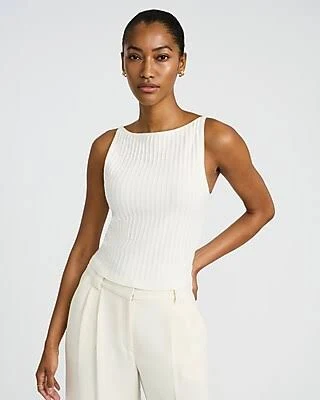 Express Women's Textured Boat Neck Fitted Sweater Tank Top