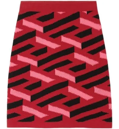 Versace Geometric Intarsia Knitted Mini Women Skirt - Red