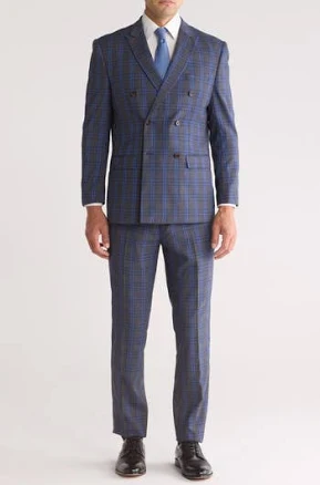 Gino Vitale Men's Slim Fit Double Breasted Checked Plaid Suit