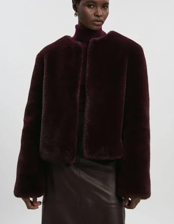 Karen Millen Women's Collarless Faux Fur Jacket