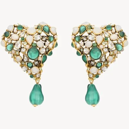 Saint Laurent Crystal Heart Drop Earrings
