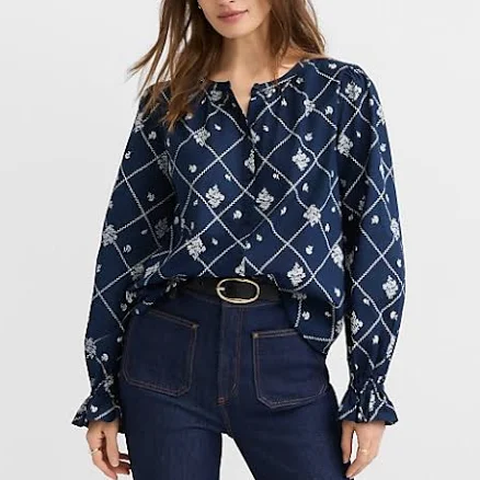 Loft Women's Bouquet Ruffle Cuff Blouse