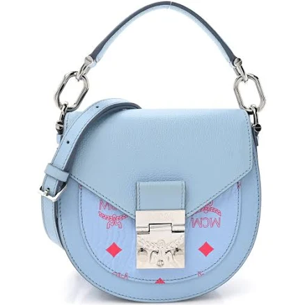 MCM Visetos Mini Patricia Crossbody Bag Light Blue Red