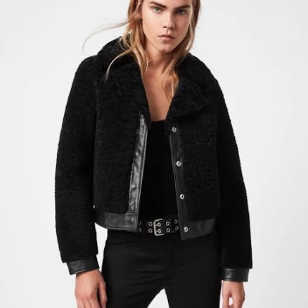 Allsaints Women's Madsen Shearling Jacket with Leather Trim