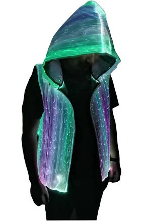 Men Led Hoodies Sound Activated Optic Fiber Cothing Party App Control