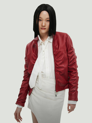 Shirring Leather Jacket
