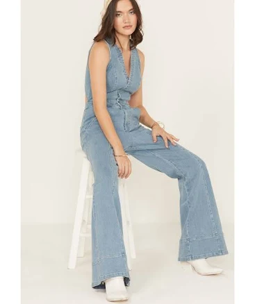 Flying Tomato Women's Open Back Denim Jumpsuit