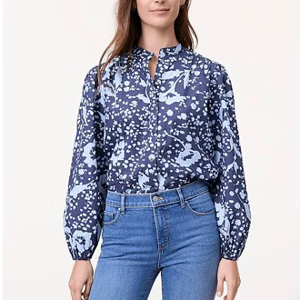 Ann Taylor Women's Weekend Floral Stand Collar Blouse