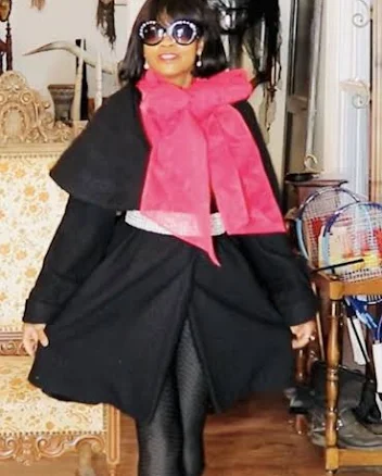 Designer Black Wool Wide Sleeve V-neck Off Shoulder Shawl Collar Coat
