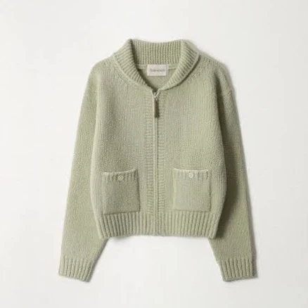 Sleeve-Patch Wool Zip-Up Cardigan