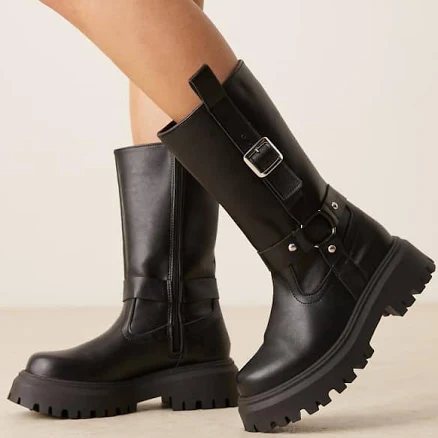 ASOS DESIGN Chalice chunky buckle knee boots in black