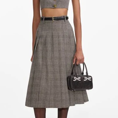 Self Portrait Check Pleated Midi Skirt