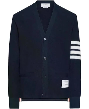 Thom Browne Men's V-Neck Cardigan with Logo Patch