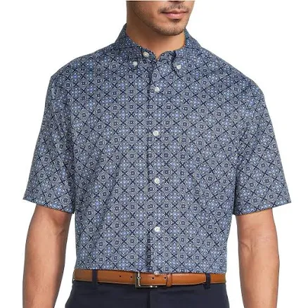 Roundtree Yorke TravelSmart Easy Care Diamond Print Poplin Sport Shirt