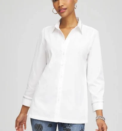 Chico's Women's Rhinestone Embellished Poplin Tunic Top