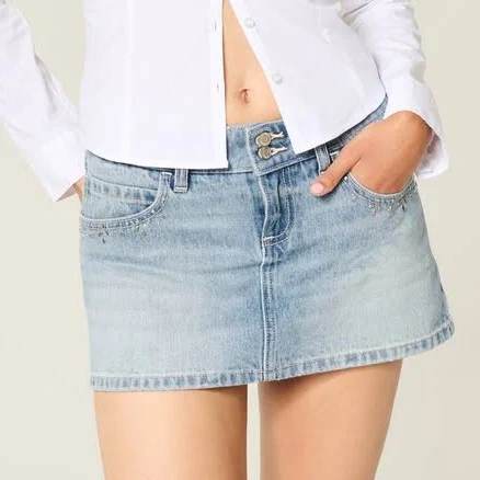 Hollister Women's Studded Denim Mini Skort