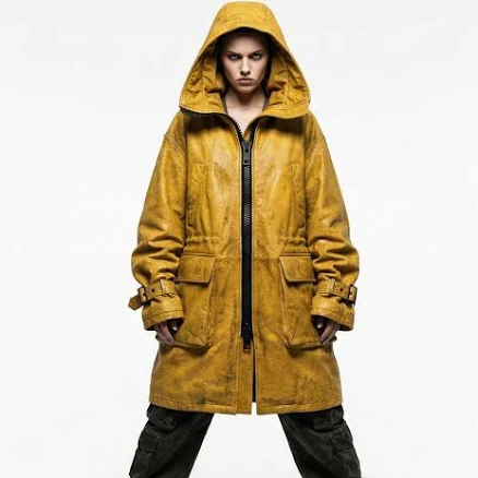 Cyberpunk Techwear Oversized Hooded Leather Parka