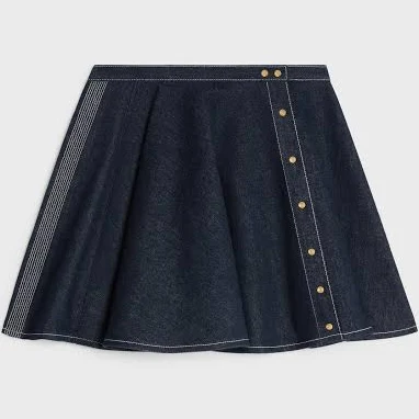 CELINE Women's Lightweight Cotton Denim Peplum Skirt