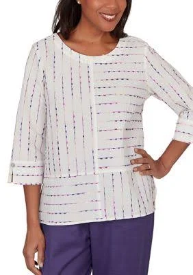 Alfred Dunner Women's Petite Grand Bazaar Spliced Eyelash Texture Top