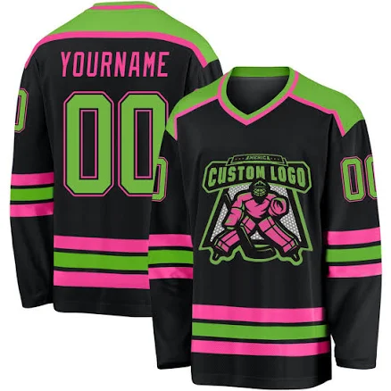 Custom Black Neon Green-Pink Hockey Jersey s