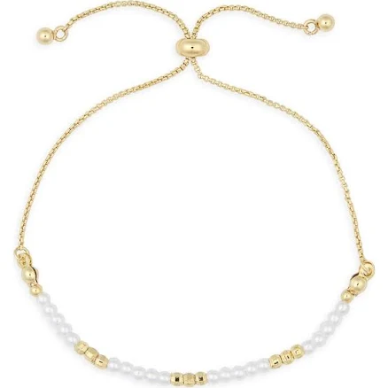 NORDSTROM RACK Faux Pearl Beaded Slider Bracelet in White- Gold at Nordstrom Rack