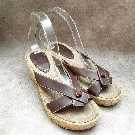 Gitano Womens Greenie Size 8 Brown Open Toe 3" Wedge Sandals