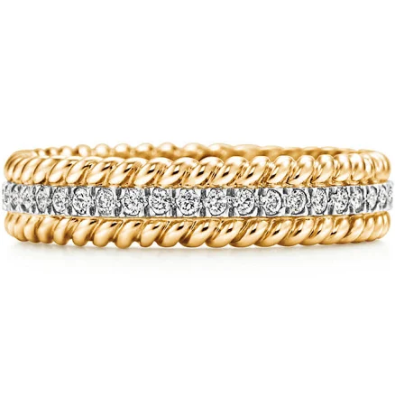 Tiffany Rope Two-row Ring Gold Platinum with Diamonds