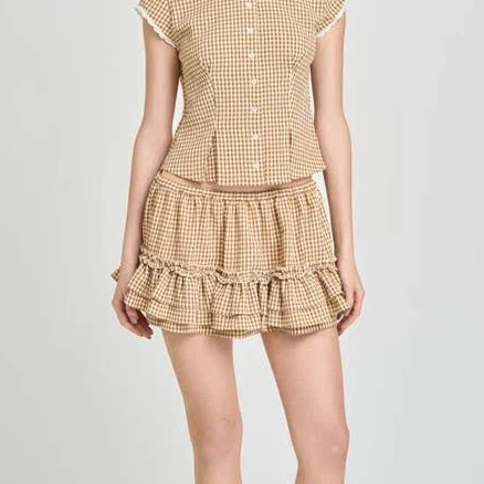 WAYF Aria Gingham Ruffle Miniskirt
