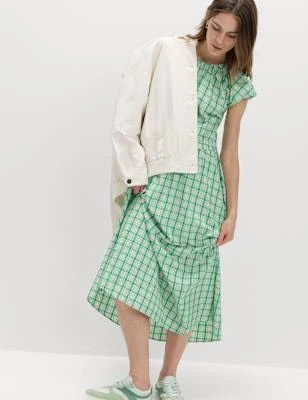 Marks & Spencer Gingham Puff Sleeve Midi Waisted Dress