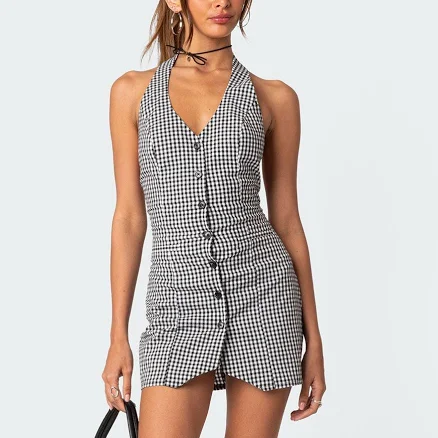 Edikted Women's Narissa Gingham Halter Mini Dress
