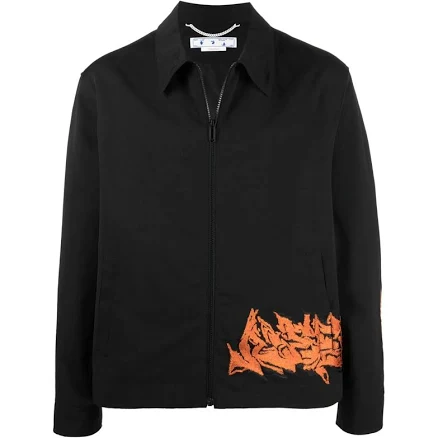 Off-White - embroidered motif zipped jacket - men - Cotton/Polyester/Polyamide - M - Black