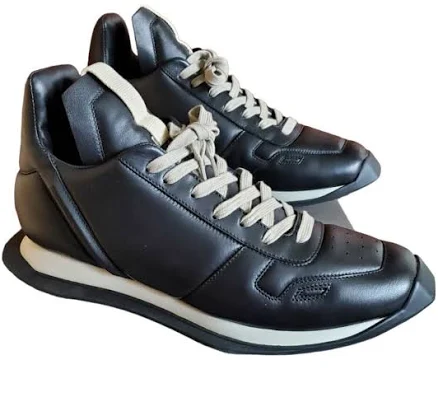 Rick Owens Maximal Runner Leather Black Pearl Perf Low Top Sneakers Sz